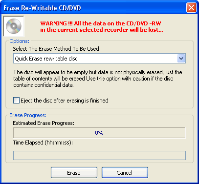 Erase dialog